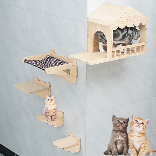 Pucaru Katzen Kletterwand Set aus Massivem Holz, Katze Kletterlandschaft, Geeignet für Katzen zum Schlafen, Spielen und Klettern (Color : Style2) von Pucaru