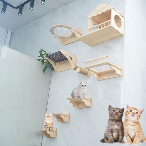 Pucaru Katzen Kletterwand Set aus Massivem Holz, Katze Kletterlandschaft, Geeignet für Katzen zum Schlafen, Spielen und Klettern (Color : Style3) von Pucaru