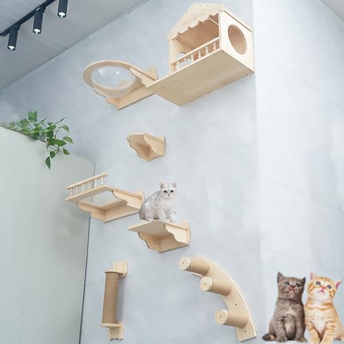 Katzen Kletterwand Set aus Massivem Holz, Katze Kletterlandschaft, Geeignet für Katzen zum Schlafen, Spielen und Klettern (Color : Style4) von Pucaru