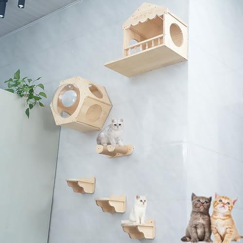 Pucaru Katzen Kletterwand Set aus Massivem Holz, Katze Kletterlandschaft, Geeignet für Katzen zum Schlafen, Spielen und Klettern (Color : Style5) von Pucaru