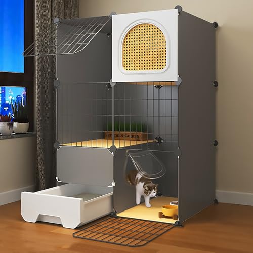Pucaru Katzengehege für Draußen für Hauskatzen, DIY-Katzenkäfig mit 3 Ebenen, Katzengehege, mit Geschlossener Katzentoilette, Abnehmbaren Metalldrahtzwingern(73x47x106cm) von Pucaru