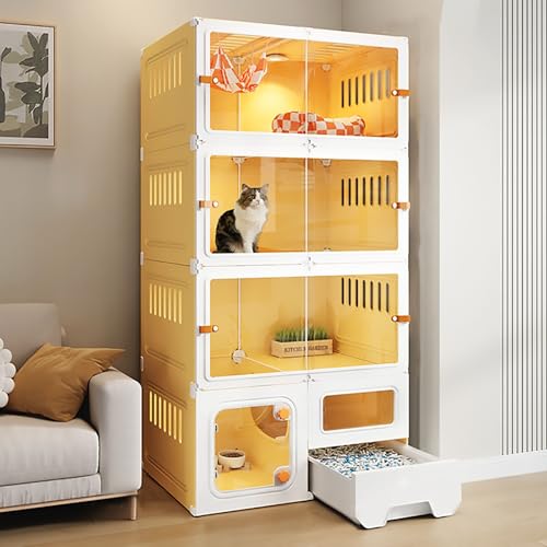 Pucaru Katzengehege für Drinnen und Draußen, Katzenzwinger mit Panorama-Transparenz, Katzenlaufstall, Katzentoilette mit Schublade, Leicht zu Reinigen(70x45x140cm) von Pucaru