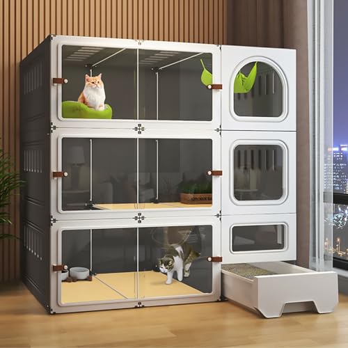 Pucaru Katzengehege mit Katzentoilette, Katzenkäfige für den Innenbereich zum Selbermachen, Interaktive Katzenvilla, Mehrschichtige Plattform(106x46.5x106cm) von Pucaru