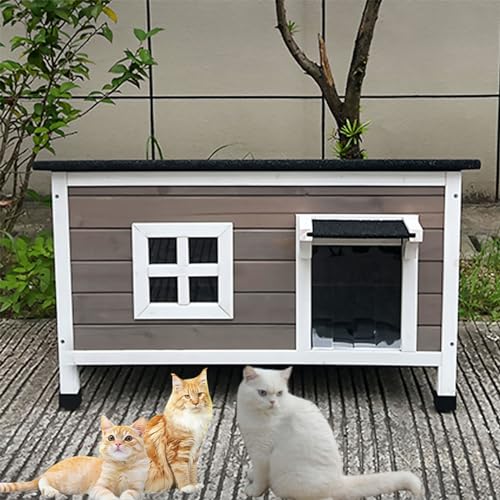 Katzenhaus für Draußen mit Schrägem Dach, Unterschlupf für Wildkatzen, Wetterfest, mit Zu Öffnendem Dach und Verstellbaren Fußpolstern Katzenhaus für Draußen mit Schrägem Dach, Unterschlupf für Wildkatzen, Wetterfest, mit Zu Öffnendem Dach und Verstellbaren Fußpolstern von Pucaru