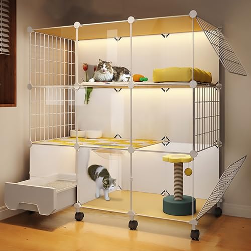 Pucaru Katzenkäfig aus Metalldraht, Transparente Katzenvilla, Großes Abnehmbares DIY-Katzenkistengehäuse, mit Katzentoilette, für Kleintiere(111x39x115cm) von Pucaru