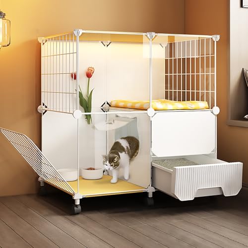 Pucaru Katzenkäfig aus Metalldraht, Transparente Katzenvilla, Großes Abnehmbares DIY-Katzenkistengehäuse, mit Katzentoilette, für Kleintiere(75x39x79cm) von Pucaru