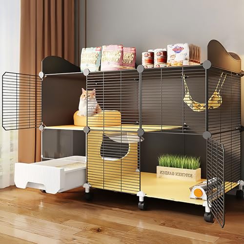 Pucaru Katzenkäfig aus Verschlüsseltem Drahtgeflecht, Katzenlaufstall, Frettchenkiste, DIY-Design, Abnehmbarer Kleintierkäfig aus Metall, mit Rädern(111x39x90cm) von Pucaru