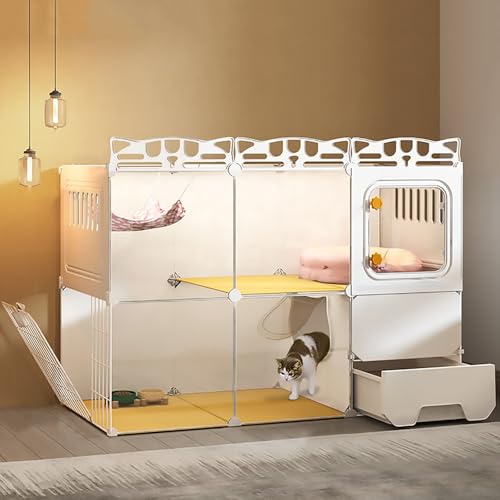 Pucaru Katzenkäfig für den Innenbereich, Transparente Katzenvilla, Katzengehege mit Katzentoilette, Angemessene Unterteilung, Platzfreiheit(107x47x72cm) von Pucaru