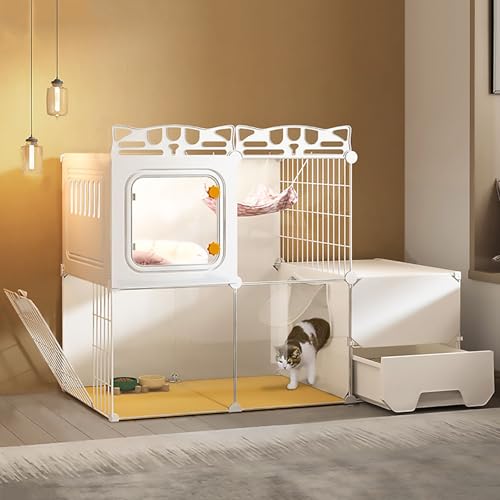 Pucaru Katzenkäfig für den Innenbereich, Transparente Katzenvilla, Katzengehege mit Katzentoilette, Angemessene Unterteilung, Platzfreiheit(109x47x72cm) von Pucaru