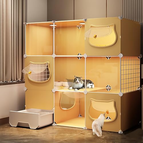 Pucaru Katzenkäfig für den Innenbereich mit Katzentoilette, Laufstall für Kätzchen, Katzenzwinger, Transparente Katzenvilla, Mehrstöckiger Veranstaltungsraum(111x39x109cm) von Pucaru