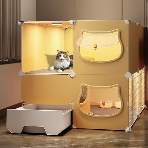 Pucaru Katzenkäfig für den Innenbereich mit Katzentoilette, Laufstall für Kätzchen, Katzenzwinger, Transparente Katzenvilla, Mehrstöckiger Veranstaltungsraum(75x75x73cm) von Pucaru