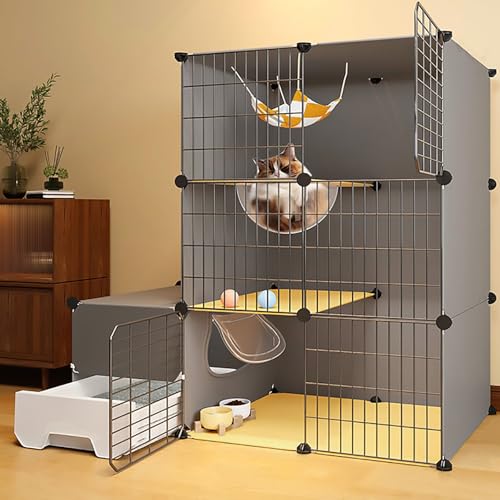 Pucaru Katzenkäfig in Raumkapselform, Katzenzwinger, Halbgeschlossenes Katzenkäfiggehege mit Katzentoilette, Verdickte Plattform, Stark und Stabil(A-105x45x105cm) von Pucaru