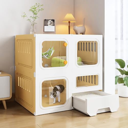 Pucaru Katzenkäfige für den Innenbereich, Abnehmbarer Katzenlaufstall, DIY-Katzenhaus für den Innenbereich, Großer Übungsbereich für 1–2 Katzen(71x46.5x71cm) von Pucaru