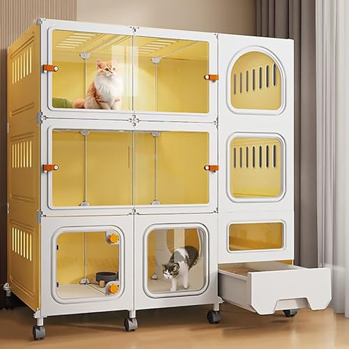 Pucaru Katzenkäfige für den Innenbereich Mit Katzentoilette, 2/3-stöckiger Großer Katzenkäfig für den Innenbereich, Harzmaterial, Stark und Stabil(105x45x113cm) von Pucaru