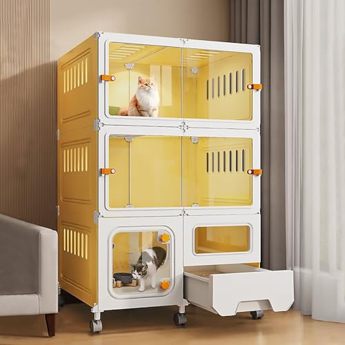 Pucaru Katzenkäfige für den Innenbereich Mit Katzentoilette, 2/3-stöckiger Großer Katzenkäfig für den Innenbereich, Harzmaterial, Stark und Stabil(70x45x113cm) von Pucaru