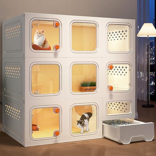 Pucaru Katzenkäfiggehege, Mehrschichtiger Katzenlaufstall, Katzenhäuser für Innen-/Außenkatzen, Transparente Tür mit Schloss, Belüftung auf Beiden Seiten(105x46x105cm) von Pucaru