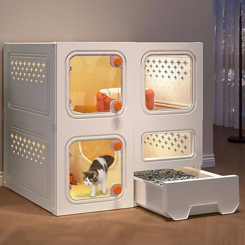 Pucaru Katzenkäfiggehege, Mehrschichtiger Katzenlaufstall, Katzenhäuser für Innen-/Außenkatzen, Transparente Tür mit Schloss, Belüftung auf Beiden Seiten(70x46x70cm) von Pucaru