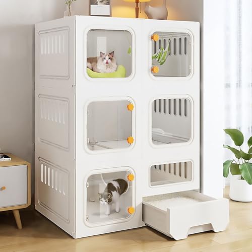 Pucaru Katzenkiste, Großer Katzenkäfig für den Innenbereich, Katzenlaufstall mit 2/3 Etagen, Katzenhütte, Design mit Mehreren Türen, Geschlossene Katzentoilette(71x46.5x106cm) von Pucaru