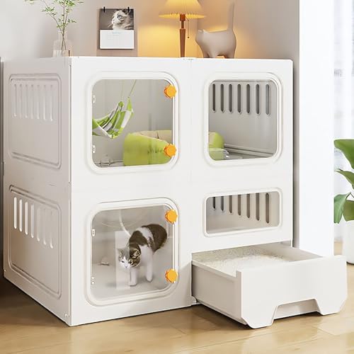 Pucaru Katzenkiste, Großer Katzenkäfig für den Innenbereich, Katzenlaufstall mit 2/3 Etagen, Katzenhütte, Design mit Mehreren Türen, Geschlossene Katzentoilette(71x46.5x71cm) von Pucaru