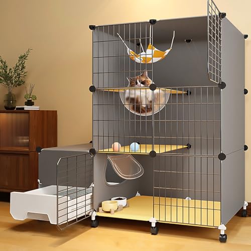 Pucaru Katzenkisten für den Innenbereich, Katzenkäfig, Raumkapsel-Katzenvilla, Geschlossene Katzentoilette, Leicht zu Reinigen, Verdickte Plattform(A-105x45x110cm) von Pucaru