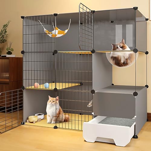 Pucaru Katzenkisten für den Innenbereich, Katzenkäfig, Raumkapsel-Katzenvilla, Geschlossene Katzentoilette, Leicht zu Reinigen, Verdickte Plattform(B-105x45x105cm) von Pucaru
