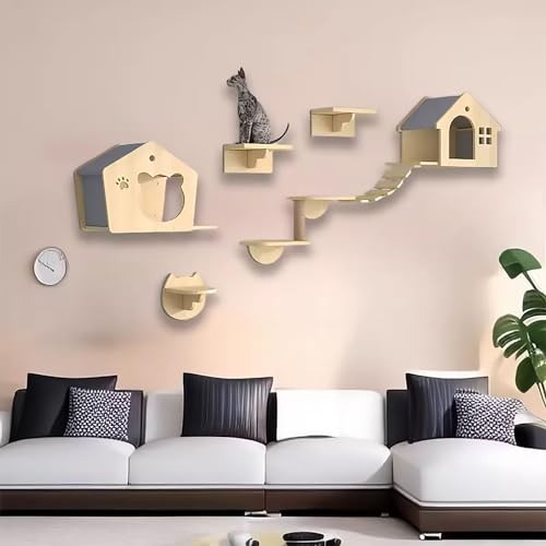 Katzenmöbel Wand Set, Katze Wandelement, Katze Kletterlandschaft, Platzsparende DIY-Katzen-Kletterwand zum Klettern, Schlafen und Spielen (Size : Style2) von Pucaru