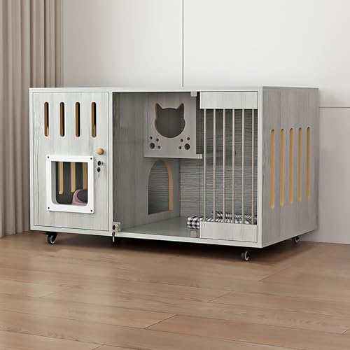 Katzenschrank, Halbgeschlossener Katzenkäfig, Katzenvilla, Katzennest für den Innenbereich, Robust und Stabil, Glastürplatte, Leicht zu Reinigen(Grey,100x60x60cm) von Pucaru
