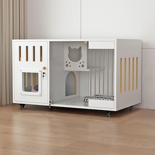 Katzenschrank, Halbgeschlossener Katzenkäfig, Katzenvilla, Katzennest für den Innenbereich, Robust und Stabil, Glastürplatte, Leicht zu Reinigen(White,100x60x60cm) von Pucaru