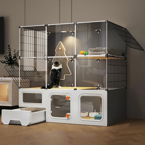 Pucaru Katzentoilette Integrierter Katzenkäfig, Panorama-Katzenvilla, DIY-Katzengehege für den Innenbereich, Metallkäfig auf Dem Balkon für 1–2 Katzen(107x47x107cm) von Pucaru