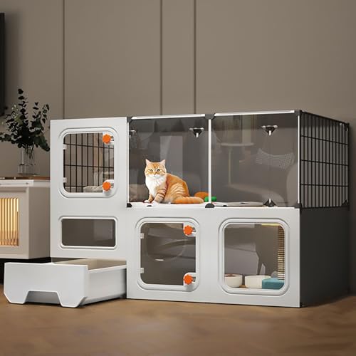 Pucaru Katzentoilette Integrierter Katzenkäfig, Panorama-Katzenvilla, DIY-Katzengehege für den Innenbereich, Metallkäfig auf Dem Balkon für 1–2 Katzen(107x47x72cm) von Pucaru