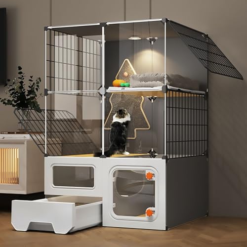 Pucaru Katzentoilette Integrierter Katzenkäfig, Panorama-Katzenvilla, DIY-Katzengehege für den Innenbereich, Metallkäfig auf Dem Balkon für 1–2 Katzen(72x47x107cm) von Pucaru