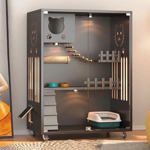 Katzenvilla, Katzenschrank aus Massivholz für zu Hause, Luxus-Katzenhaus mit Rädern, Katzennest mit Extra Großem Platz, Katzenhaus mit Großem Katzenkäfig Katzenvilla, Katzenschrank aus Massivholz für zu Hause, Luxus-Katzenhaus mit Rädern, Katzennest mit Extra Großem Platz, Katzenhaus mit Großem Katzenkäfig von Pucaru