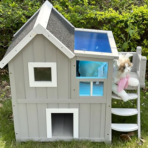 Katzenvilla aus Holz für Haustiere im Freien, Katzenhaus, Katzenkäfig, Wetterfester Katzenunterschlupf, für Katzen, Kaninchen, Hasen, Meerschweinchen Katzenvilla aus Holz für Haustiere im Freien, Katzenhaus, Katzenkäfig, Wetterfester Katzenunterschlupf, für Katzen, Kaninchen, Hasen, Meerschweinchen von Pucaru