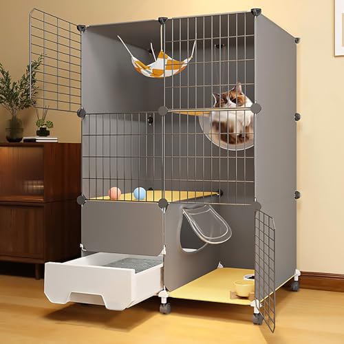 Pucaru Luxuriöse Katzenvilla in Raumkapselform, Katzenkäfig, Großes Katzenhaus für den Innenbereich, Geschlossene Katzentoilette, Leicht zu Reinigen(70x45x110cm) von Pucaru