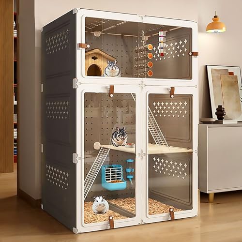 Pucaru Luxuriöser Chinchilla-Schrank, Kleintierkäfig, Eichhörnchen-Villa, DIY-freie Landschaftsbau-Lochplatten, Vierseitige Belüftung(Black,70x45x105cm) von Pucaru