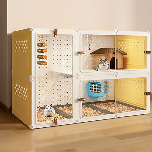 Pucaru Luxuriöser Chinchilla-Schrank, Kleintierkäfig, Eichhörnchen-Villa, DIY-freie Landschaftsbau-Lochplatten, Vierseitige Belüftung(Yellow,105x45x70cm) von Pucaru