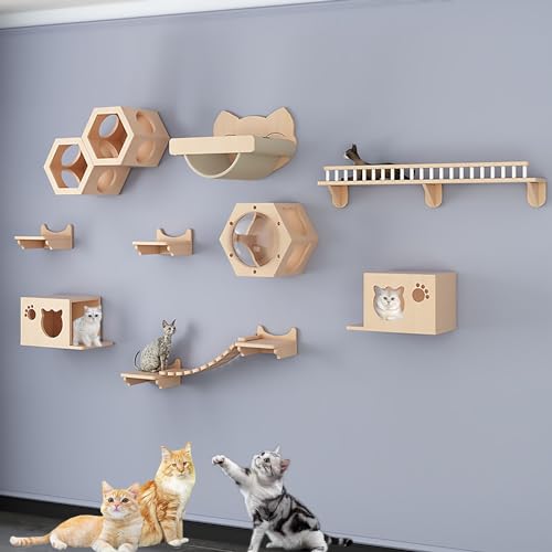 Luxuriöses Katzen-Wandregal-Set, Wandmontierte Katzenmöbel, Katzenwandparkour und Sitzstangen, Platzsparend, Auswahl(Size:Style6) von Pucaru