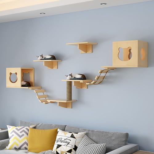 Massivholz-Katzen Kratzmöbel, Katzen Kletterwand Set, Katzenwandparkour, zum Schlafen, Spielen und Klettern von Katzen (Color : Style5) von Pucaru