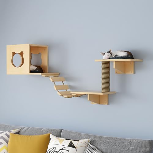 Pucaru Massivholz-Katzen Kratzmöbel, Katzen Kletterwand Set, Katzenwandparkour, zum Schlafen, Spielen und Klettern von Katzen (Color : Style6) von Pucaru