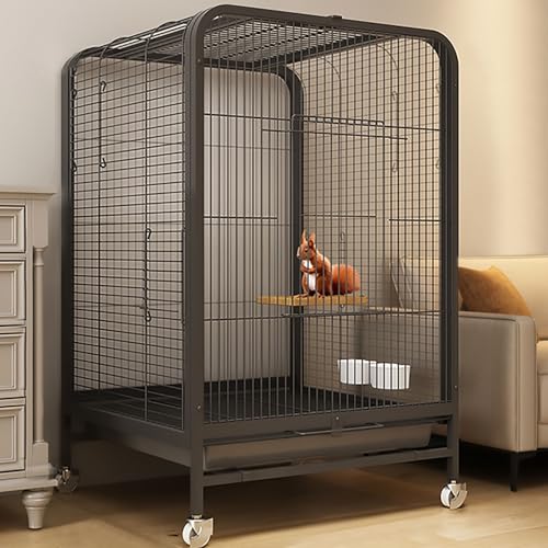 Metall-Kleintiergehege, Chinchilla-Eichhörnchenkäfig für Drinnen und Draußen, Vierkantrohr mit Verschlüsseltem Spalt, Leicht zu Bewegen(Black) von Pucaru