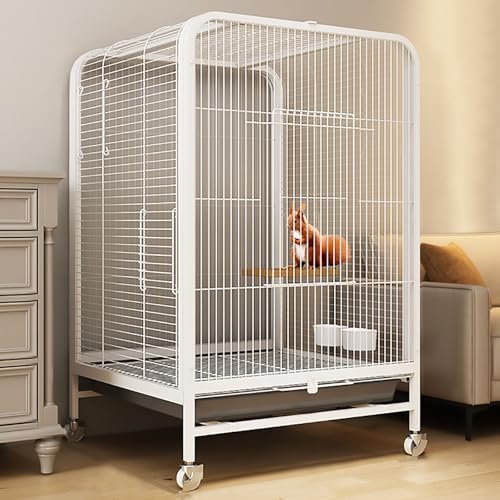 Metall-Kleintiergehege, Chinchilla-Eichhörnchenkäfig für Drinnen und Draußen, Vierkantrohr mit Verschlüsseltem Spalt, Leicht zu Bewegen(White) von Pucaru