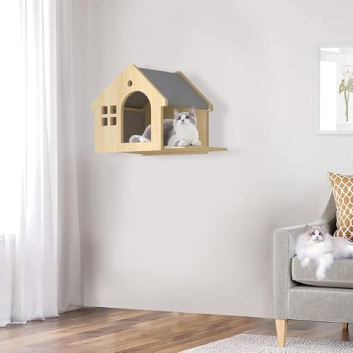 Pucaru 1 Katzenwandständer, Katzenregal, Katzenwandstange, Einschließlich Katzenhaus, Katzenkratzbaum, Katzenleiter, Katzenbrücke, Sprungplattform(30 * 35 * 45cm/11.8 * 3.7 * 17.7in) von Pucaru
