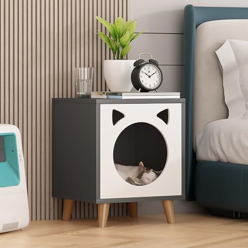 Pucaru Beistelltisch und Haus für Haustiere, Katzenhaus für Hauskatzen und Kätzchen, Eleganter und Widerstandsfähiger Nachttisch(Grey) von Pucaru