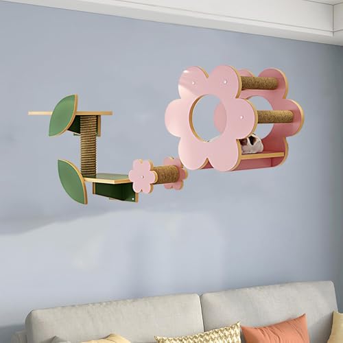 Pucaru Blumenförmige Katzenregale for Die Wand, Aus Holz, DIY Katzenwandregal-Set, Lassen Sie Katzen Nach Herzenslust Klettern(5pcs) von Pucaru