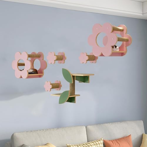 Pucaru Blumenförmige Katzenregale for Die Wand, Aus Holz, DIY Katzenwandregal-Set, Lassen Sie Katzen Nach Herzenslust Klettern(8pcs) von Pucaru