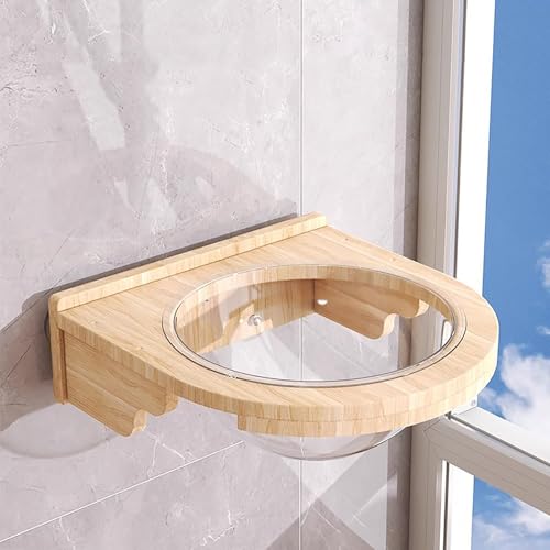 Pucaru DIY-Katzenwandregal, Katzen-Saugnapf Aus Holz Mit Kratzbaum, Plattform, Hängematte, Transparente Kabine, Passend für Glasfliesen im Innenbereich(40 * 30cm) von Pucaru