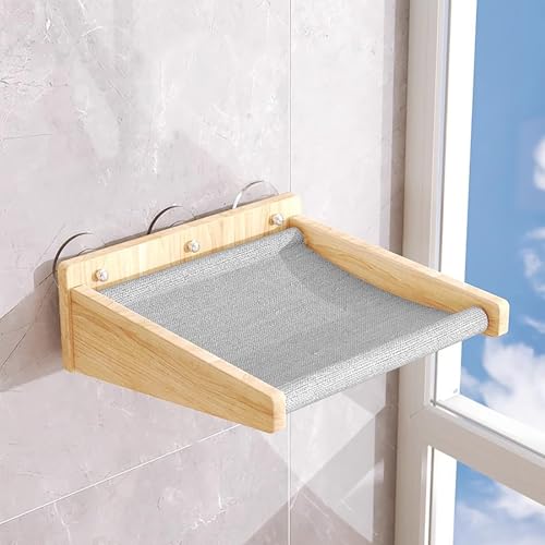 Pucaru DIY-Katzenwandregal, Katzen-Saugnapf Aus Holz Mit Kratzbaum, Plattform, Hängematte, Transparente Kabine, Passend für Glasfliesen im Innenbereich(40 * 40cm) von Pucaru