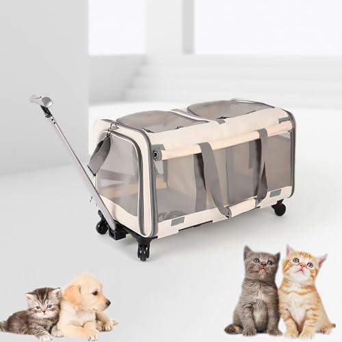 Pucaru Extra Große Haustiertrage mit Abnehmbaren Rädern, Haustier-Reisetransporter für Flugcamping im Freien, für 2 Kleine Katzen und Hunde von Pucaru