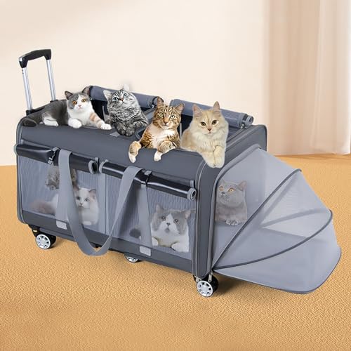 Pucaru Extra Große Haustiertrage mit Abnehmbaren Rädern, Katzentransporttasche, Sehr Tragfähig, Bietet Platz für Mehrere Haustiere von Pucaru