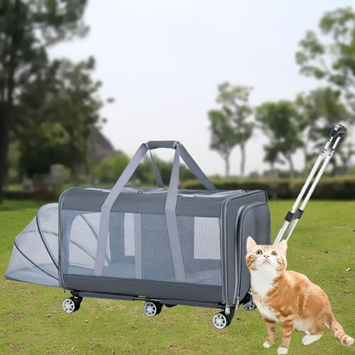 Pucaru Extra Große Transportbox für Haustiere, Transportbox für Katzen/Hunde mit Rädern, Extra Großes Fassungsvermögen, Erweiterbar, Doppelstange mit 6 Rädern (Size : Breathable) von Pucaru